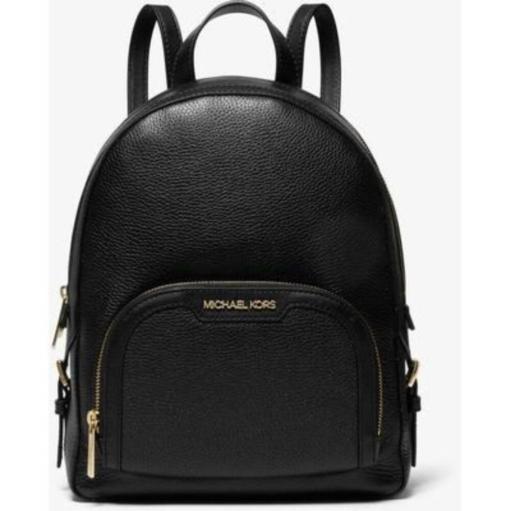 Michael Kors Jaycee Medium Black Pebbled 100% Leather Zip Pocket Backpack NWT - Picture 1 of 1